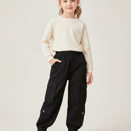 Pantalon Cargo Fille Noir Jogger Toile