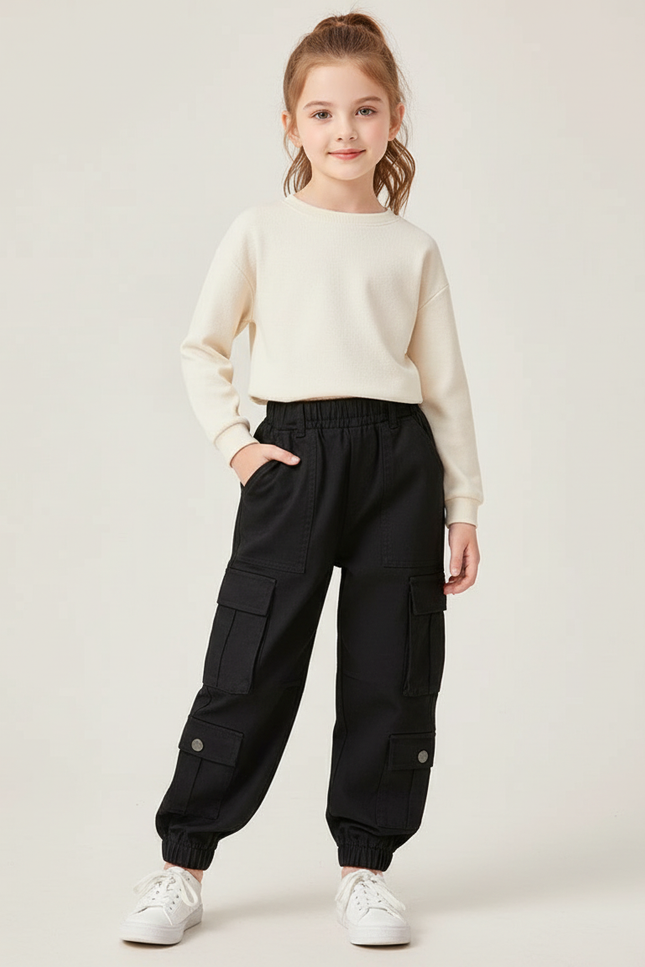 Pantalon Cargo Fille Noir Jogger Toile