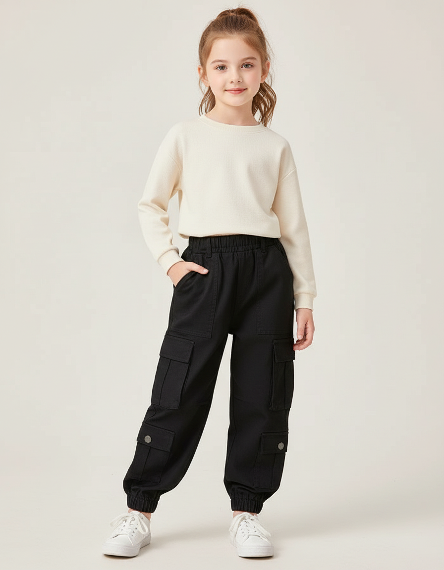 Pantalon Cargo Fille Noir Jogger Toile