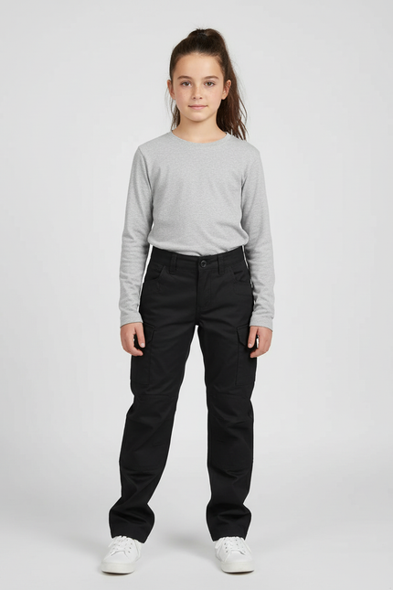 Pantalon Cargo Noir Décontracté Ample Coton Enfant - Toile