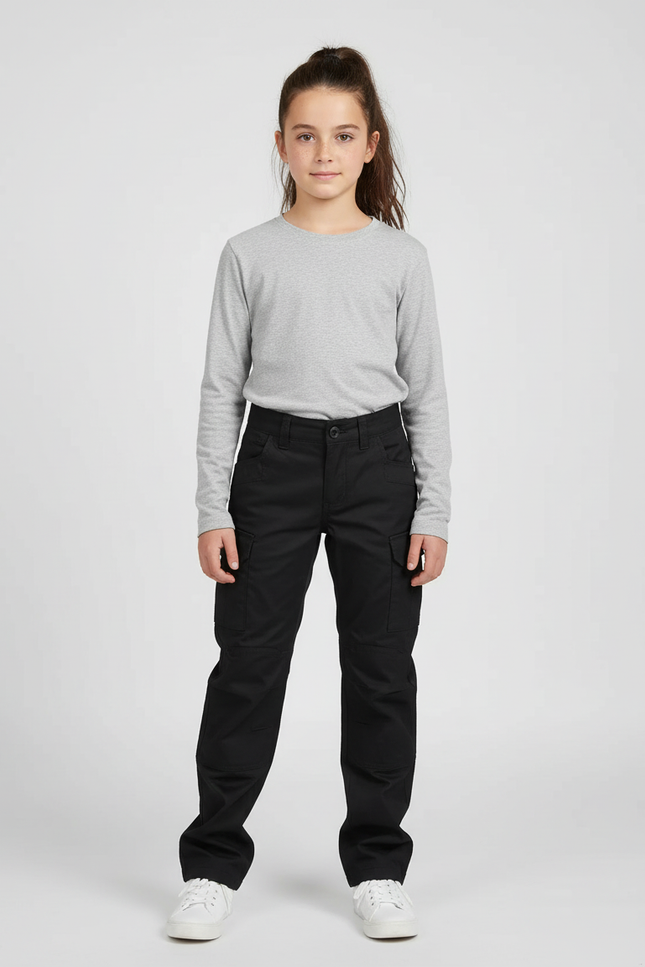 Pantalon Cargo Noir Décontracté Ample Coton Enfant - Toile