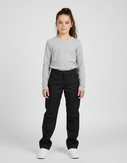 Pantalon Cargo Noir Décontracté Ample Coton Enfant - Toile