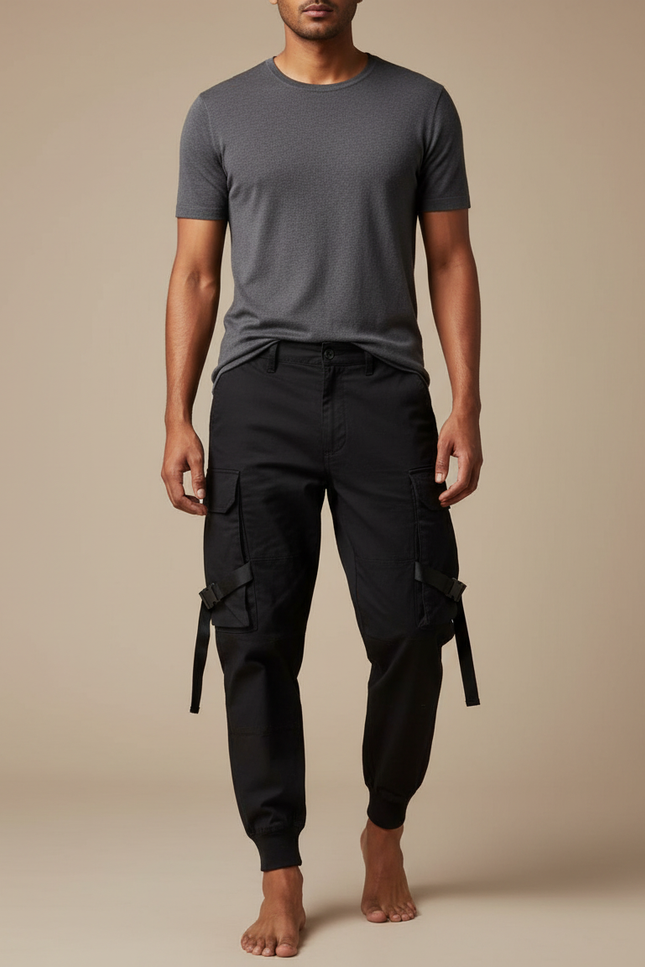 Pantalon Cargo Serre En Bas - Noir Toile