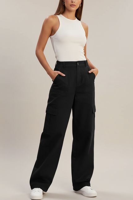 Pantalon Cargo Avec Bouton - Noir Toile