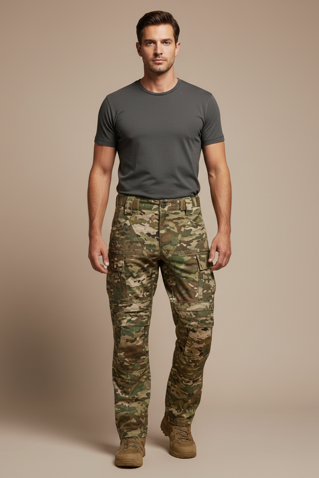 Pantalon Cargo Camouflage Militaire Robuste Multipoches Homme - Multicolore Toile