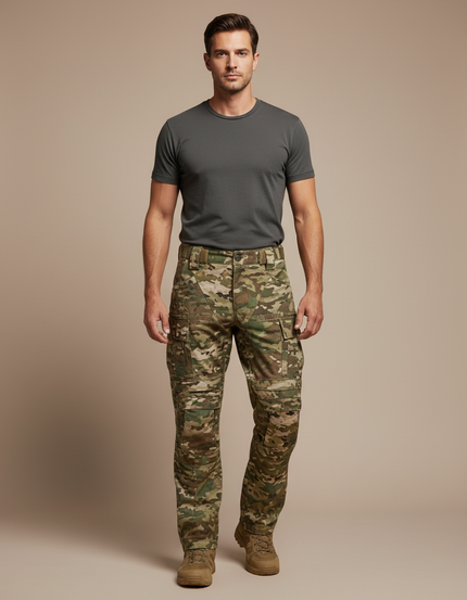 Pantalon Cargo Camouflage Militaire Robuste Multipoches Homme - Multicolore Toile