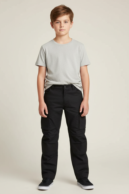 Pantalon Cargo Noir Enfant Ample Multipoches Coton