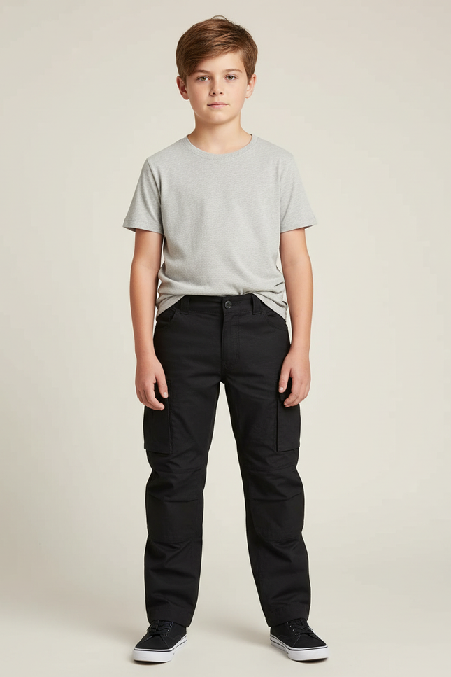 Pantalon Cargo Noir Enfant Ample Multipoches Coton