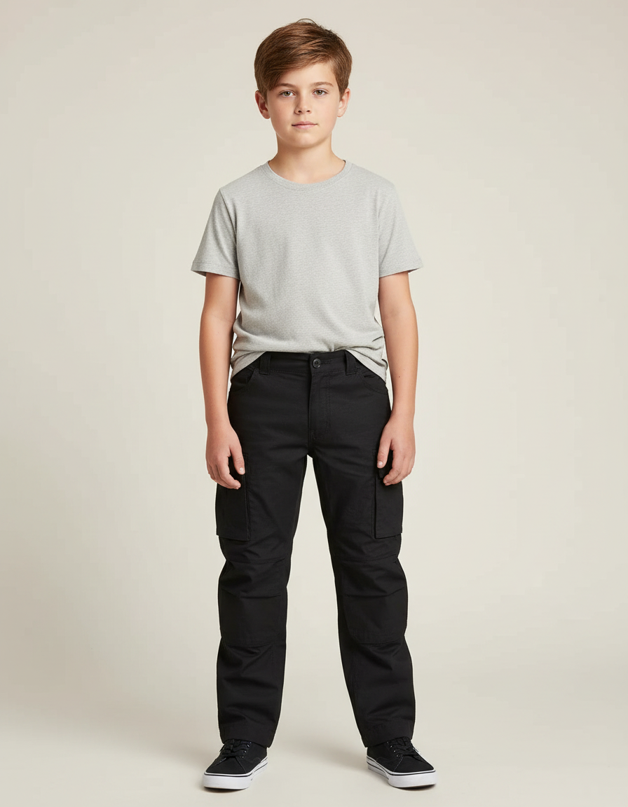 Pantalon Cargo Noir Enfant Ample Multipoches Coton