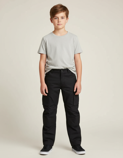 Pantalon Cargo Noir Enfant Ample Multipoches Coton