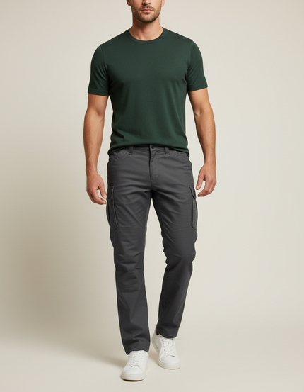 Pantalon Cargo Gris Homme Coupe Droite Décontracté - Toile