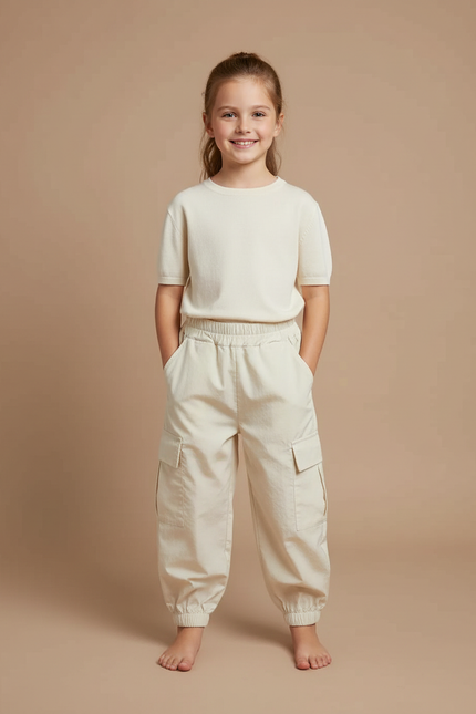 Pantalon Cargo Beige Ample Coton Léger Fille