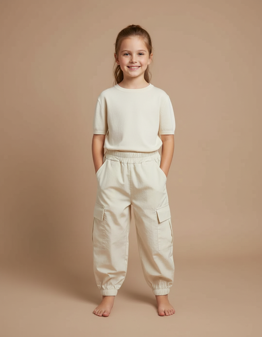 Pantalon Cargo Beige Ample Coton Léger Fille