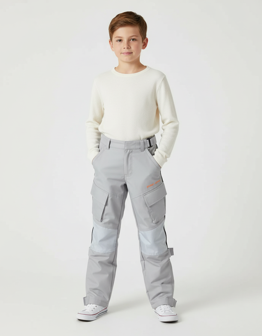 Pantalon Cargo Gris Multipoches Garçon Décontracté - Polyester