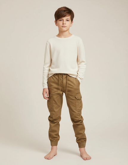 Pantalon Cargo Enfant Kaki Jogger Multipoches Coton