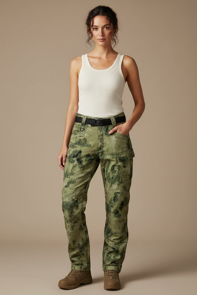 Pantalon Cargo Camouflage Vert Militaire Décontracté Femme - Toile