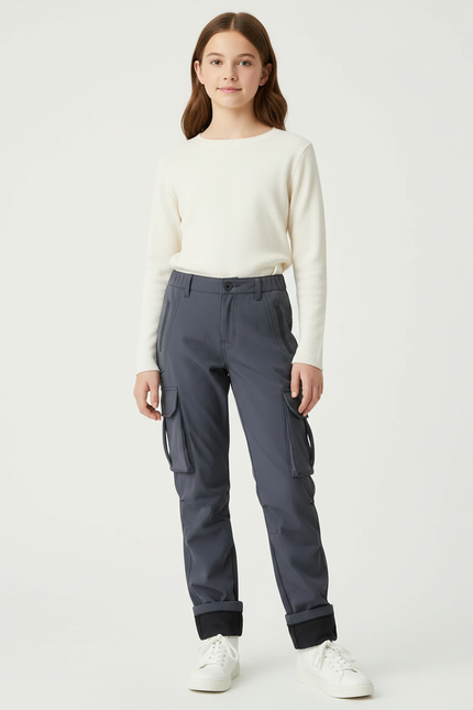 Pantalon Cargo Gris Imperméable Thermique Décontracté Enfant - Polyester