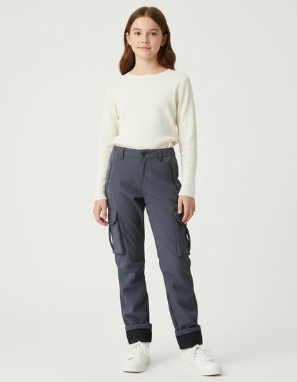 Pantalon Cargo Gris Imperméable Thermique Décontracté Enfant - Polyester