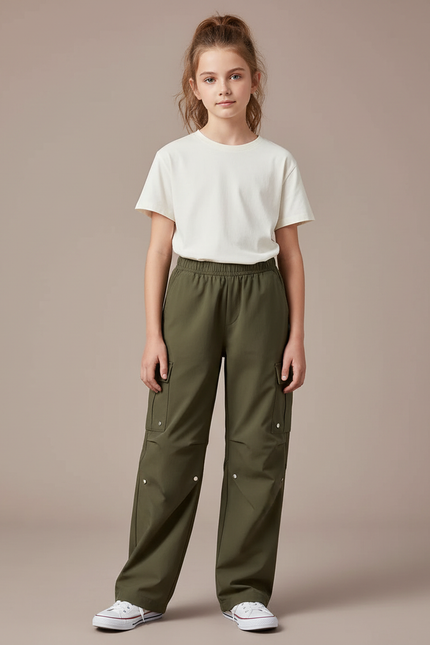 Pantalon Cargo Kaki Enfant Ample Décontracté Multipoches - Gabardine