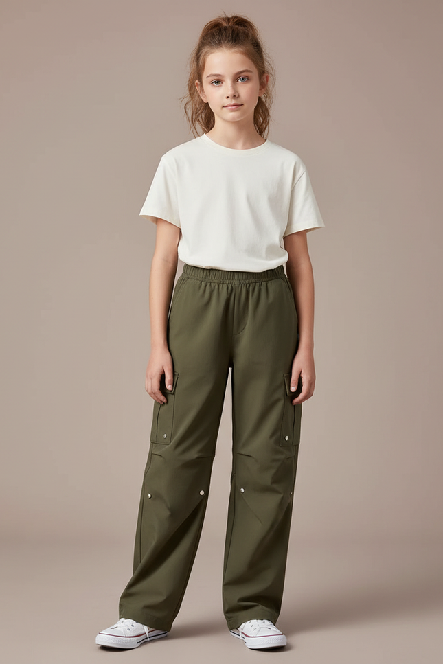 Pantalon Cargo Kaki Enfant Ample Décontracté Multipoches - Gabardine