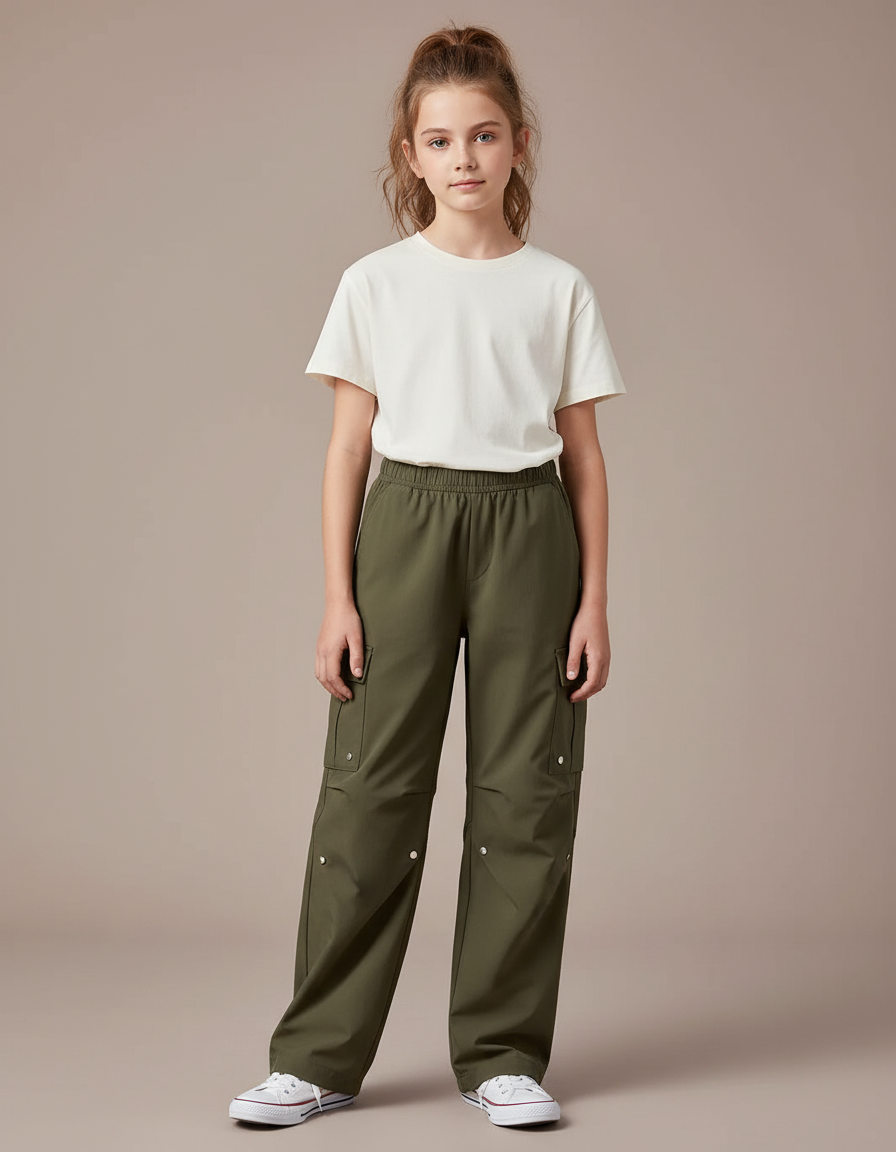 Pantalon Cargo Kaki Enfant Ample Décontracté Multipoches - Gabardine