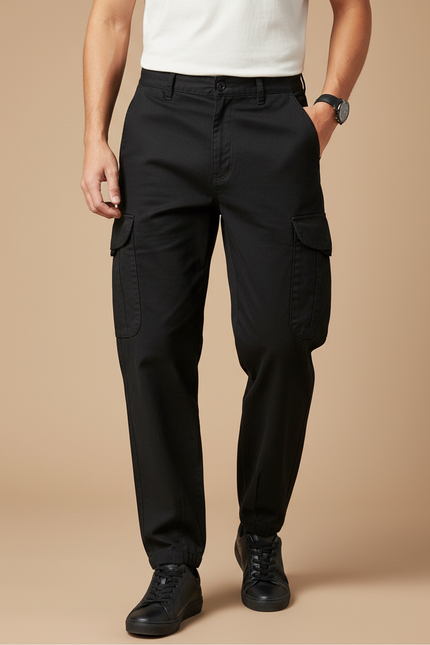Pantalon Cargo Noir Coton Multipoches Confortable Homme