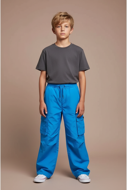 Pantalon Cargo Bleu Vif Ample Nylon Enfant - Polyester