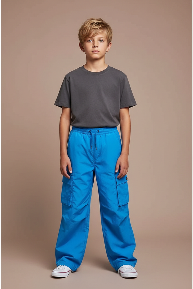 Pantalon Cargo Bleu Vif Ample Nylon Enfant - Polyester