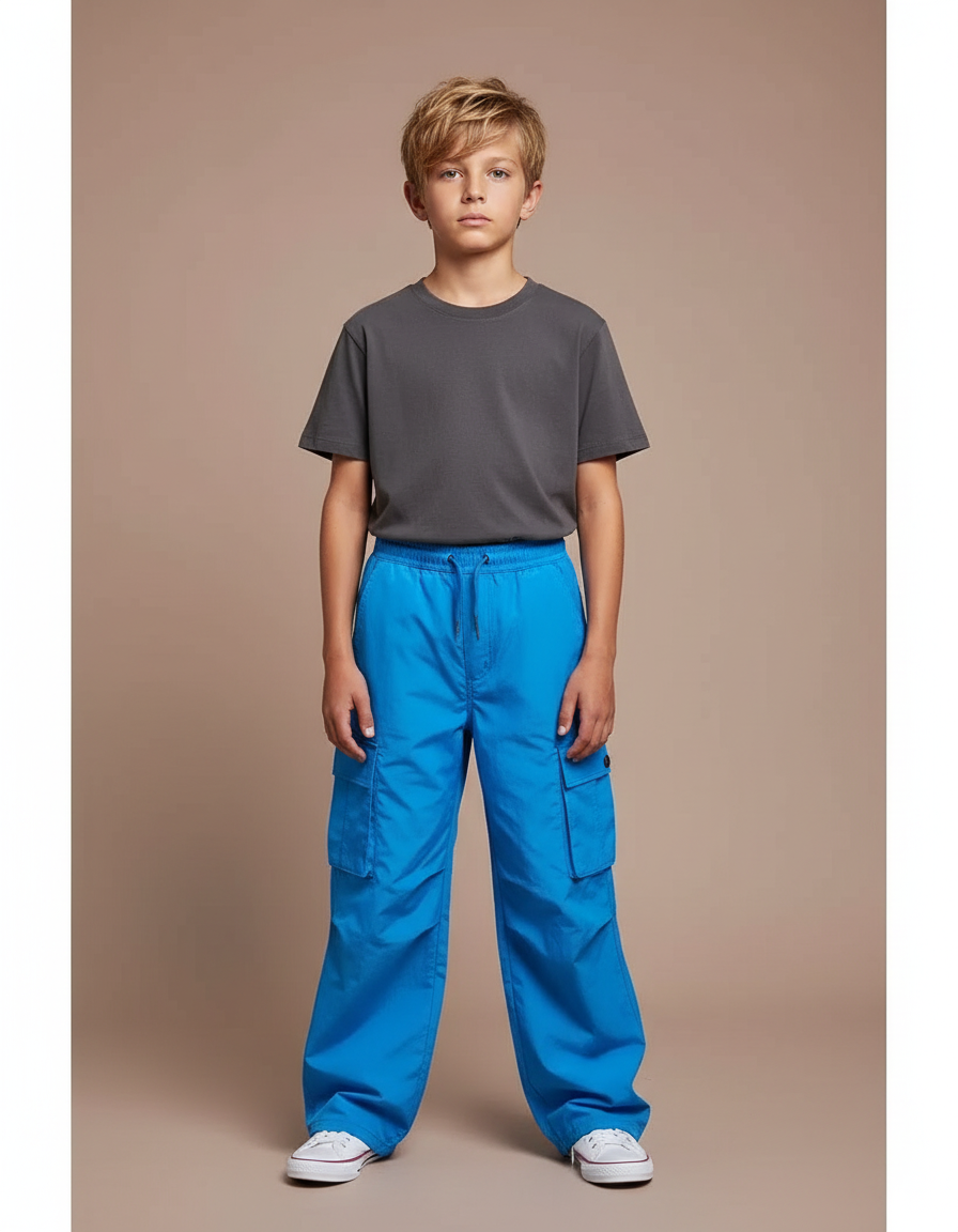 Pantalon Cargo Bleu Vif Ample Nylon Enfant - Polyester