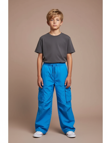 Pantalon Cargo Bleu Vif Ample Nylon Enfant - Polyester