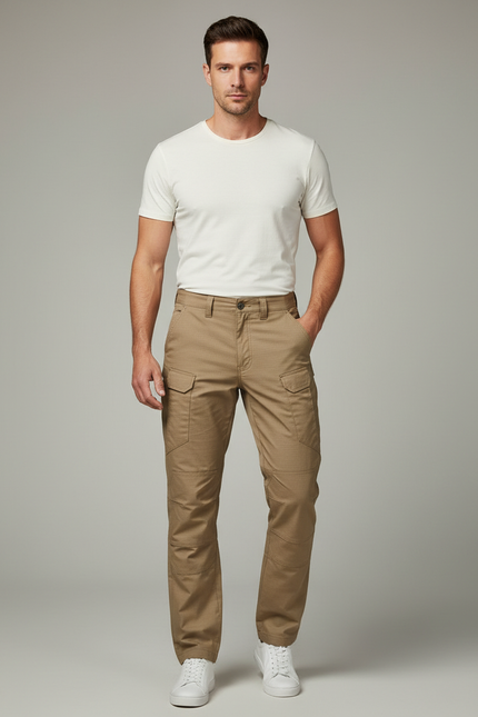 Pantalon Cargo Homme Kaki Multipoches Tactique Résistant - Polyester