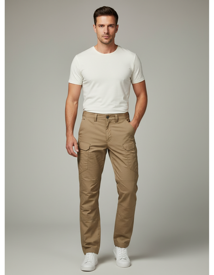Pantalon Cargo Homme Kaki Multipoches Tactique Résistant - Polyester