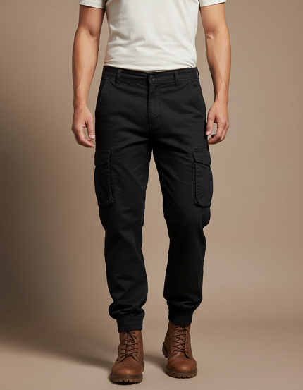 Pantalon Cargo Noir Homme Coton Jogger Multi-Poches