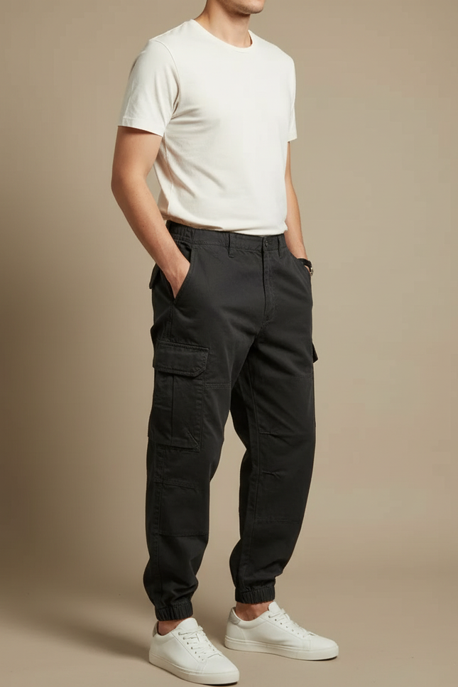 Pantalon Cargo Noir Décontracté Ample Coton Homme