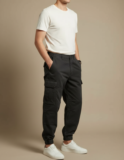 Pantalon Cargo Noir Décontracté Ample Coton Homme