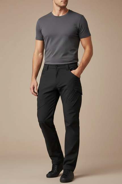 Pantalon Cargo Homme Noir Coupe Droite Multipoches - Polyester