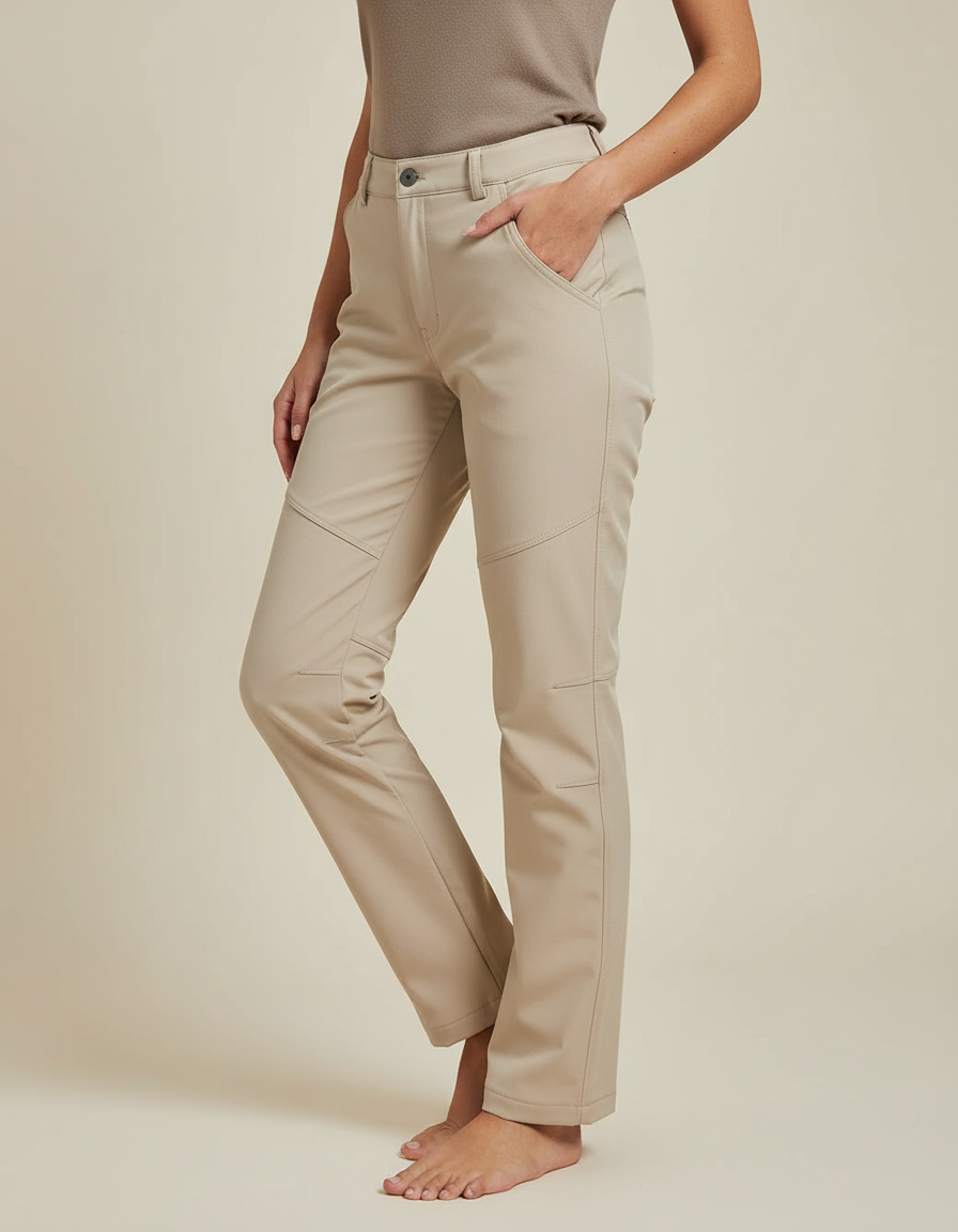 Pantalon Cargo Beige Droit Multipoches Stretch Femme - Polyester