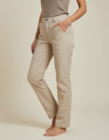 Pantalon Cargo Beige Droit Multipoches Stretch Femme - Polyester