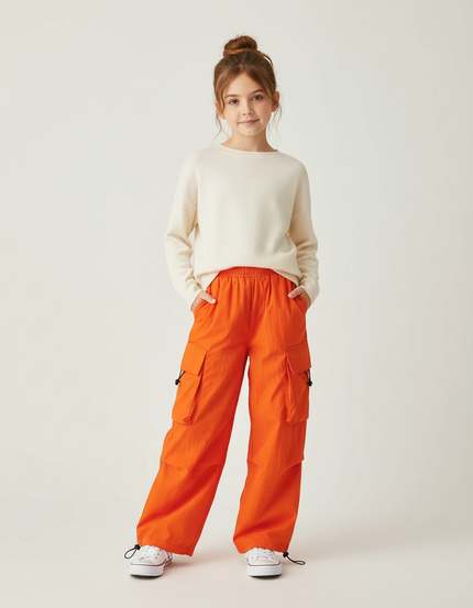 Pantalon Cargo Orange Ample Enfant Décontracté Poches - Polyester