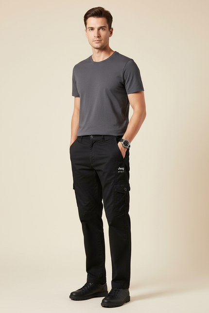 Pantalon Cargo Homme Noir Droit - Toile