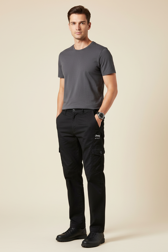 Pantalon Cargo Homme Noir Droit - Toile