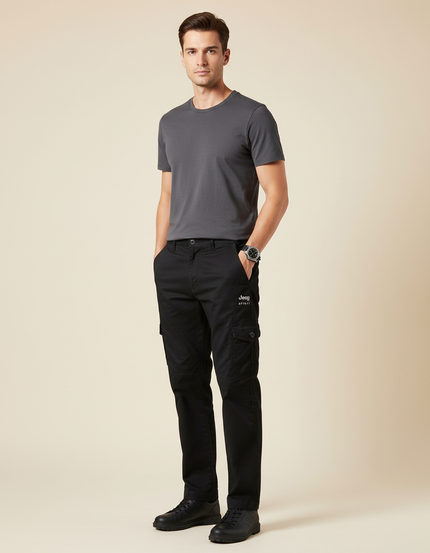 Pantalon Cargo Homme Noir Droit - Toile