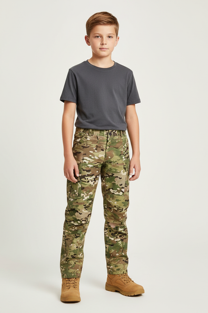 Pantalon Cargo Camouflage Militaire Multipoches Enfant - Multicolore Toile