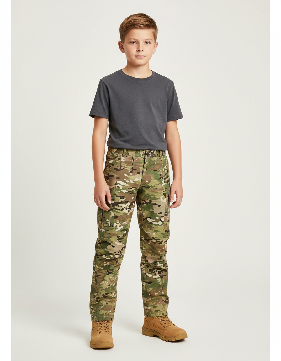 Pantalon Cargo Camouflage Militaire Multipoches Enfant - Multicolore Toile