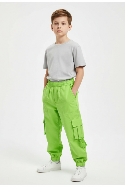 Pantalon Cargo Vert Fluorescent Ample Poches Enfant - Polyester