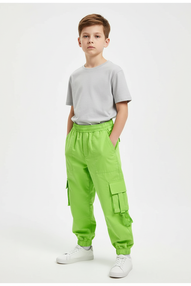 Pantalon Cargo Vert Fluorescent Ample Poches Enfant - Polyester