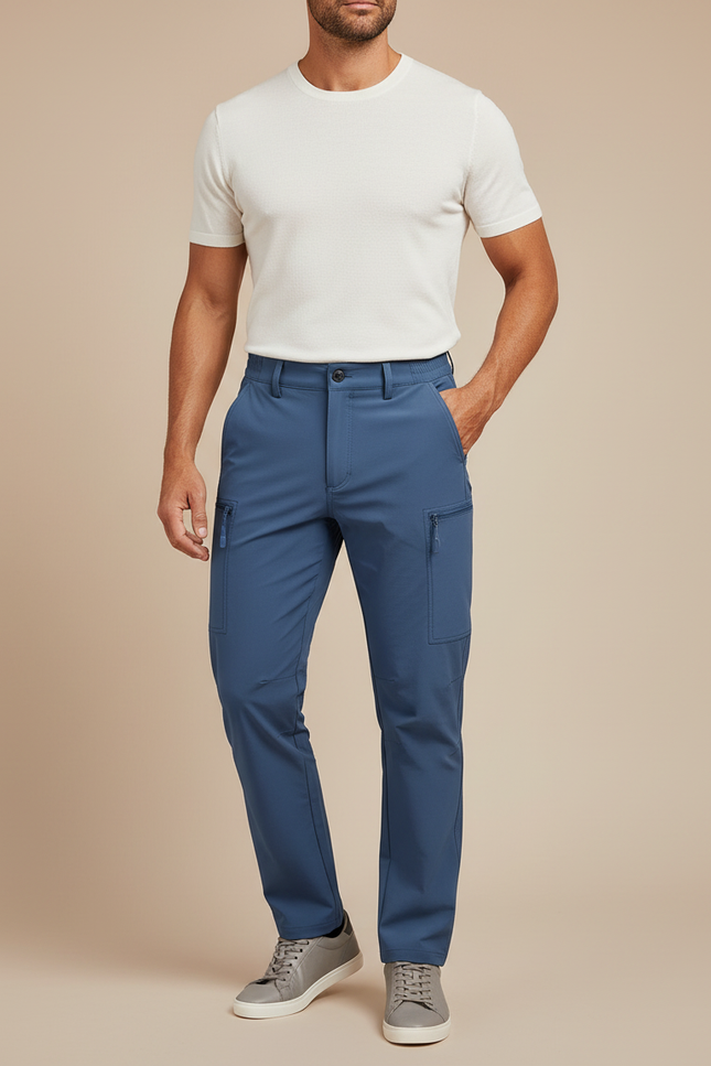 Pantalon Cargo Bleu Léger Multipoches Décontracté Homme - Polyester