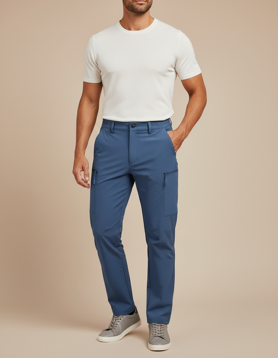 Pantalon Cargo Bleu Léger Multipoches Décontracté Homme - Polyester