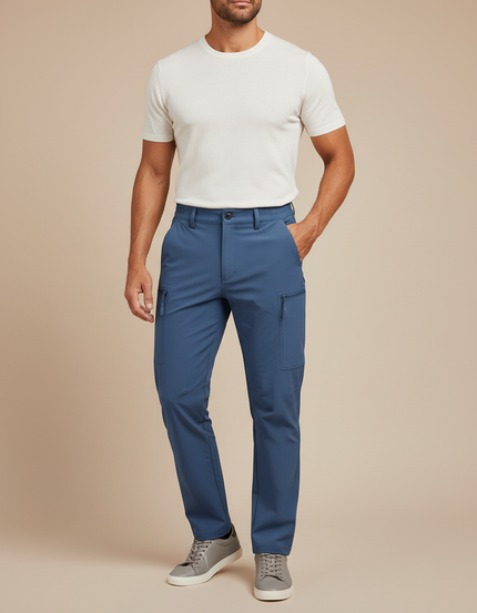 Pantalon Cargo Bleu Léger Multipoches Décontracté Homme - Polyester