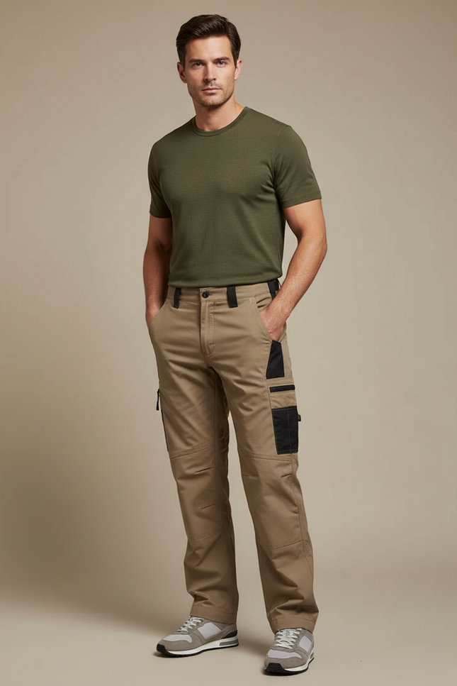 Pantalon Cargo Beige Homme Multi-Poches Droit Décontracté - Toile